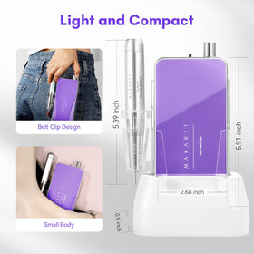 Makartt next to a hand to show compact size and travel-friendly portability