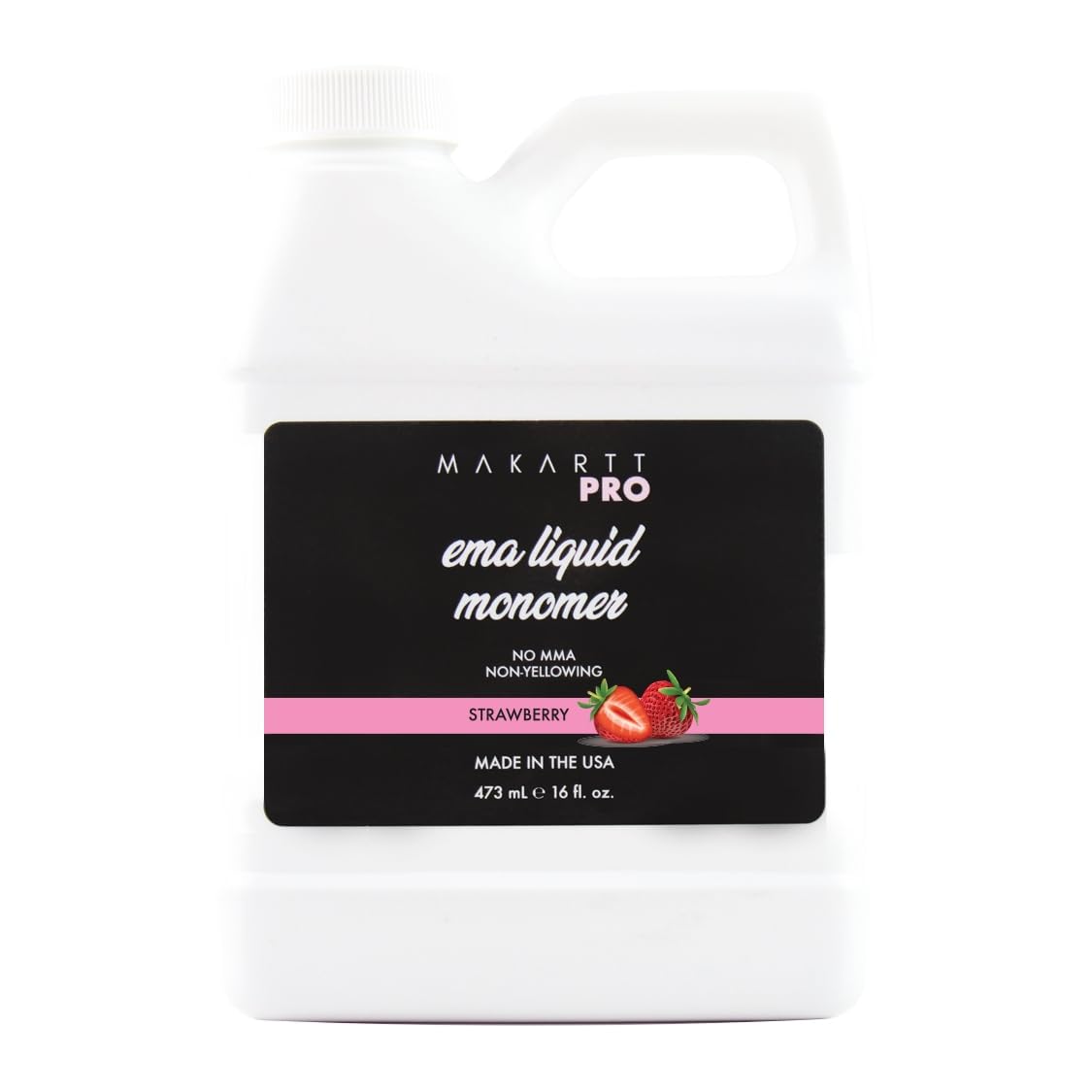 MakarttPro front label of 16oz strawberry-scented monomer showing product name and benefits