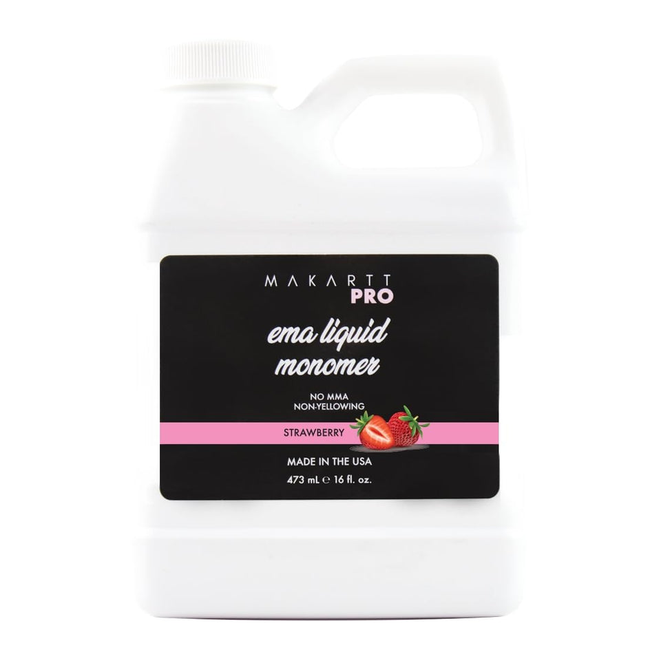 MakarttPro front label of 16oz strawberry-scented monomer showing product name and benefits