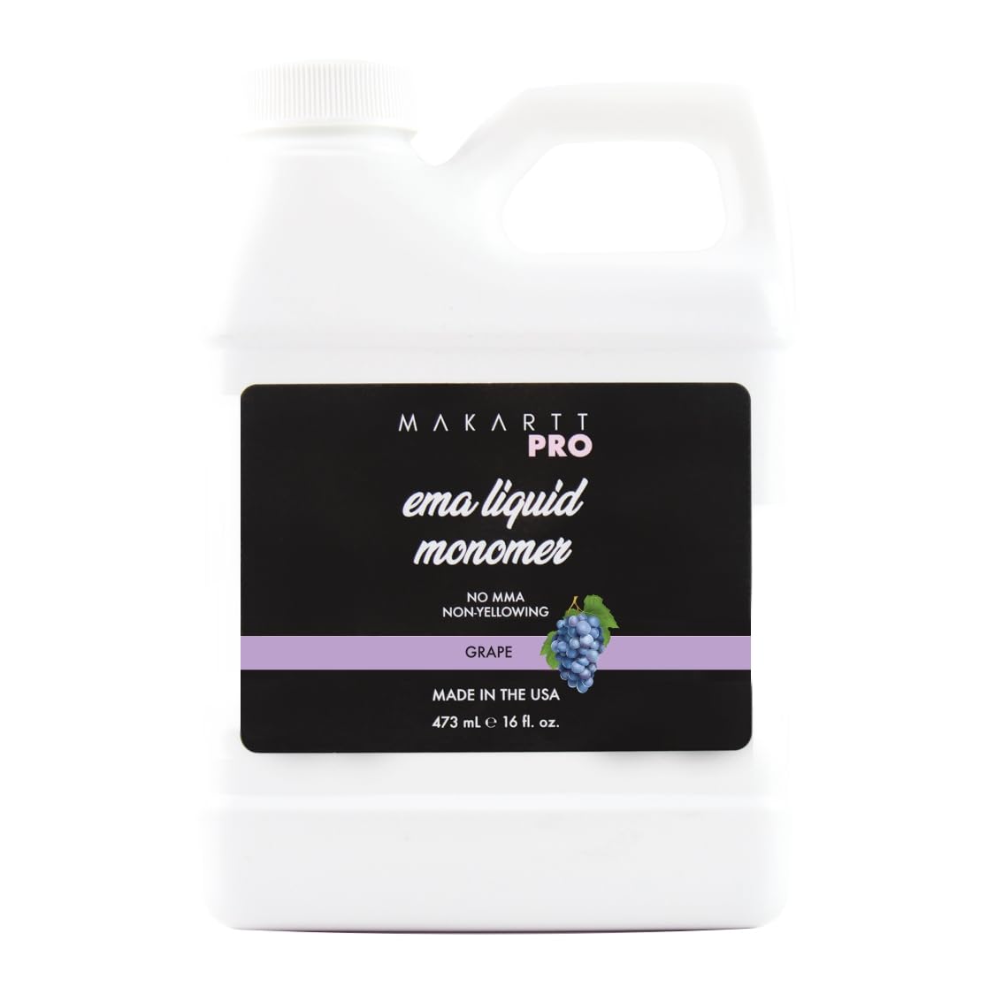 MakarttPro front bottle view showing grape-scented monomer and bottle benefit