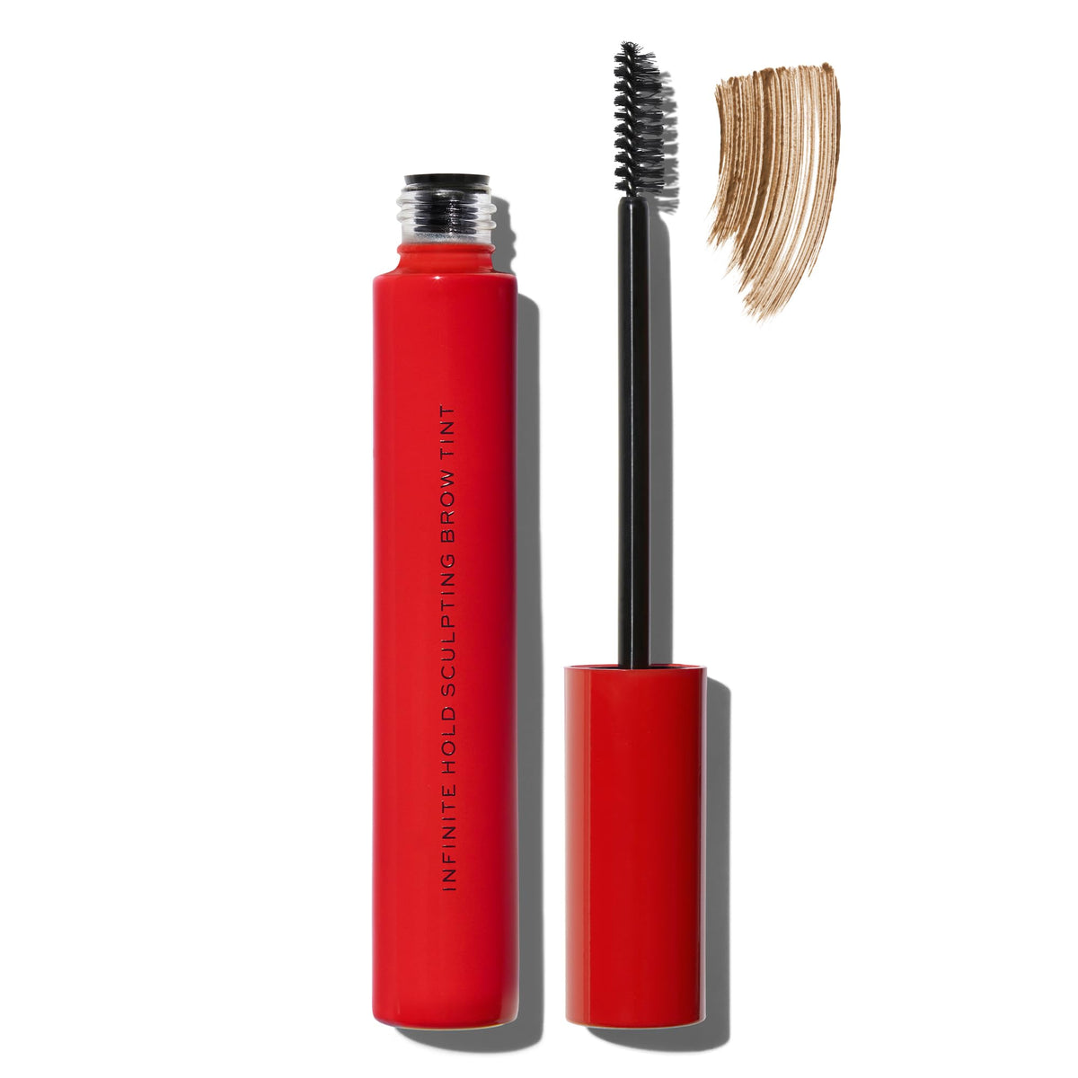 MAKE Infinite Hold Brow Tint front packaging showing tube and taupe shade benefit of clear labeling