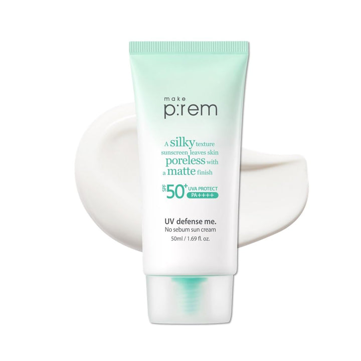 MAKE P:REM front tube view showing SPF50+ PA++++ and matte finish benefit