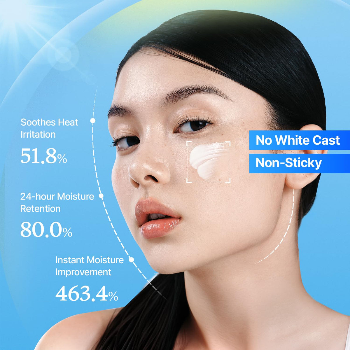 MAKE P:REM sunscreen applied on hand illustrating quick absorption and non-greasy finish