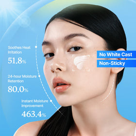 MAKE P:REM sunscreen applied on hand illustrating quick absorption and non-greasy finish