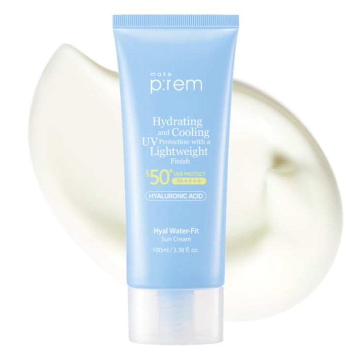 MAKE P:REM front packaging showing sunscreen SPF50+ for clear protection