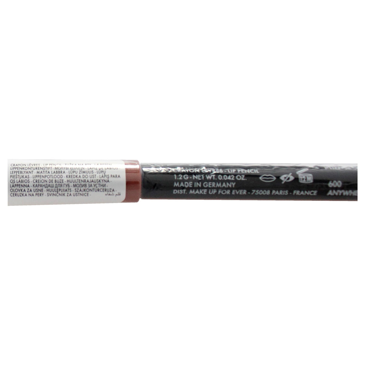 Make Up For Ever pencil beside coin for scale demonstrating portable travel benefit