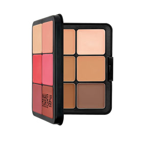 Make Up For Ever front view of palette showing all twelve cream shades and labels, convenient kit