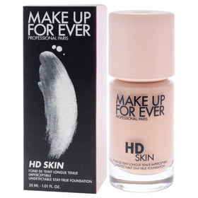 Make Up For Ever model wearing foundation in natural light, showing undetectable matte effect