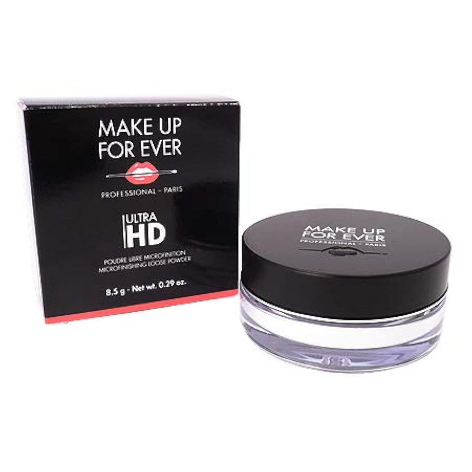 Make Up For Ever powder front view shows translucent jar and smooth finish