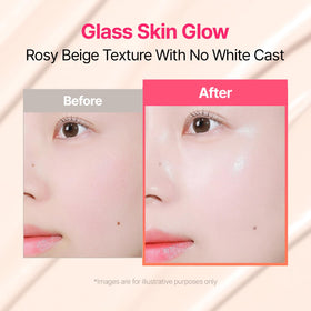 MAKE P:REM before and after rosy-beige tone-up for natural radiance