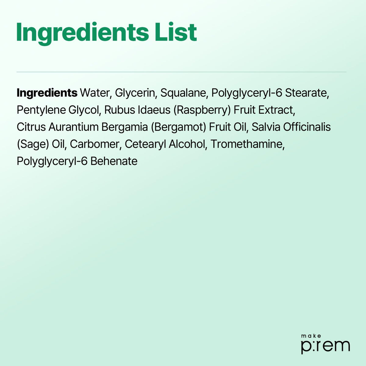 MAKEP:REM label close-up showing minimal-ingredient list and EWG green note