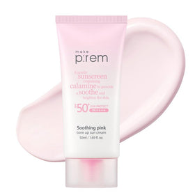 MAKEP:REM front packaging showing SPF 50 protection and pink tint benefit