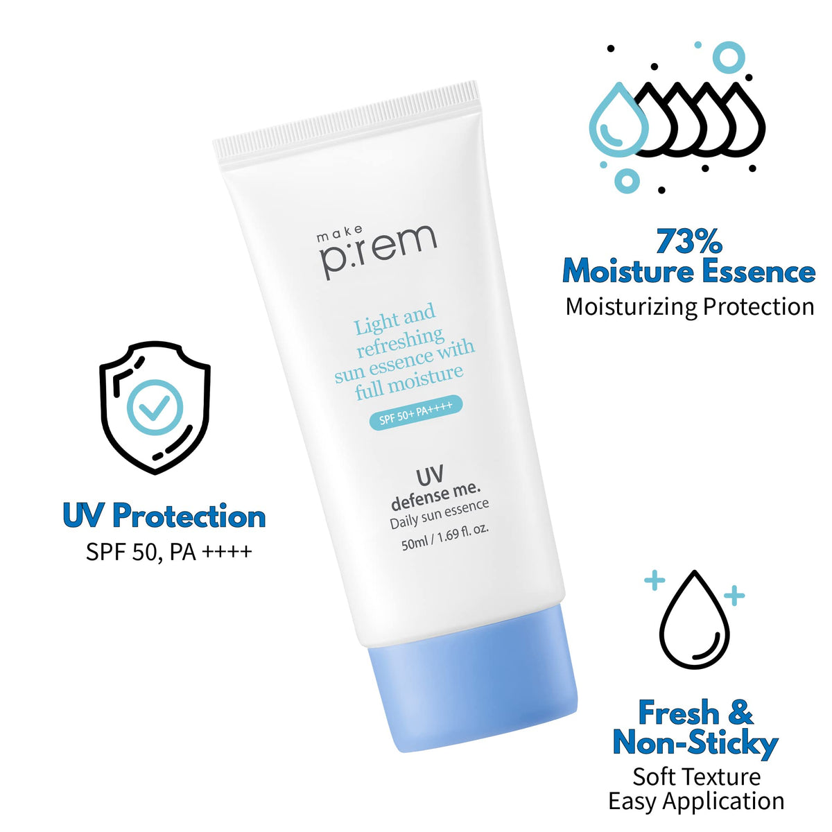 MAKEP:REM label close-up emphasizing SPF 50+ PA++++ protection benefit