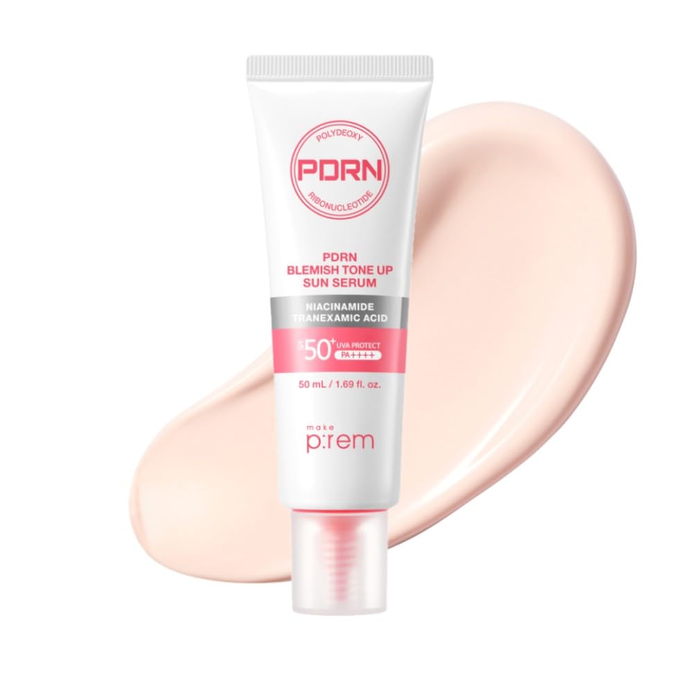 MAKE P:REM front packaging showing bottle and SPF50 benefit