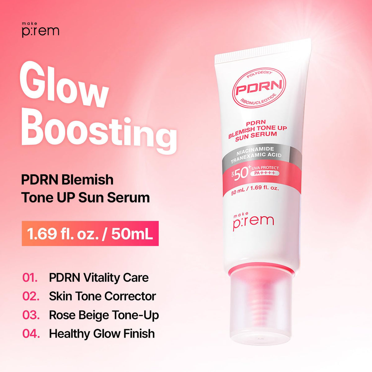 MAKE P:REM label close-up highlighting PDRN and SPF details