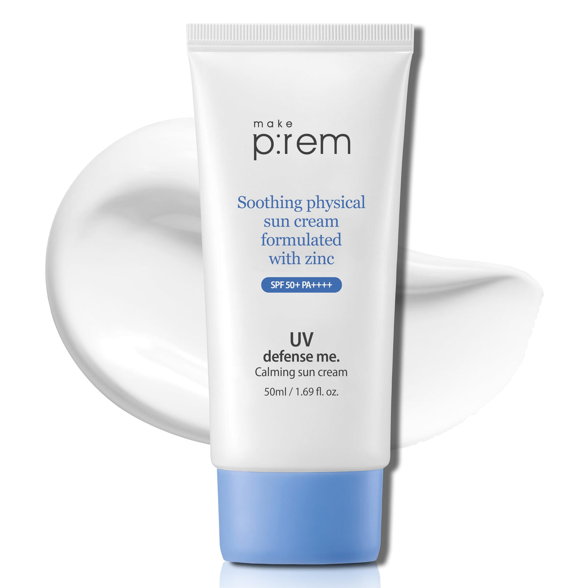 MAKEP:REM front packaging showing SPF 50+ and calming formula benefits