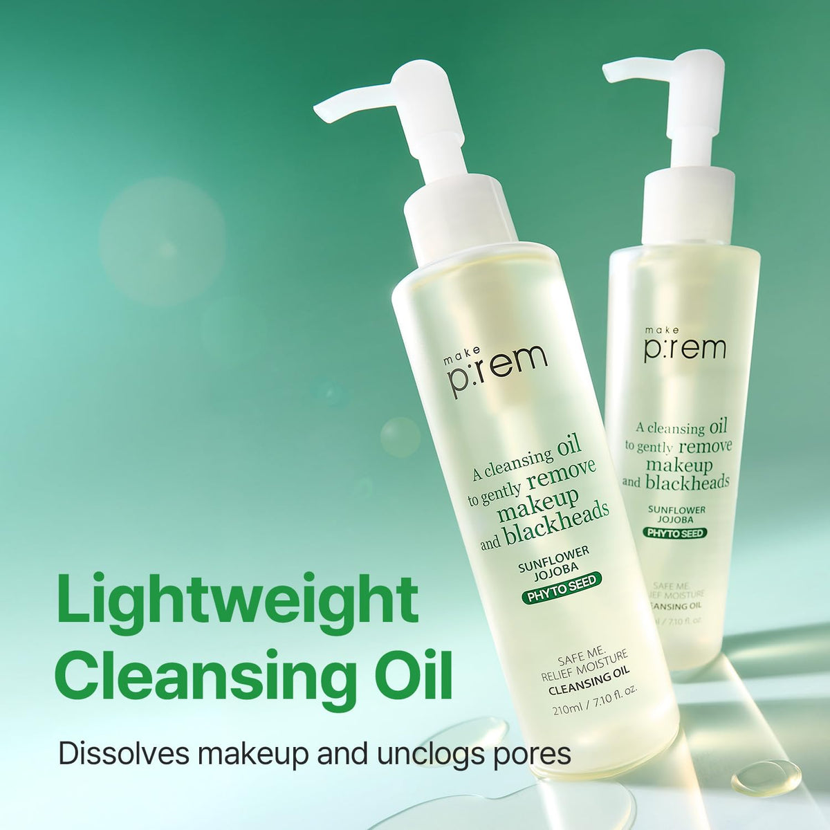 MAKE P:REM close-up of oil texture showing lightweight drop benefit: demonstrates non-greasy feel