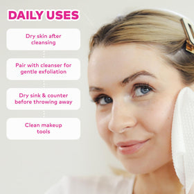 MakeUp Eraser towelette in hand demonstrating size and easy grip benefit