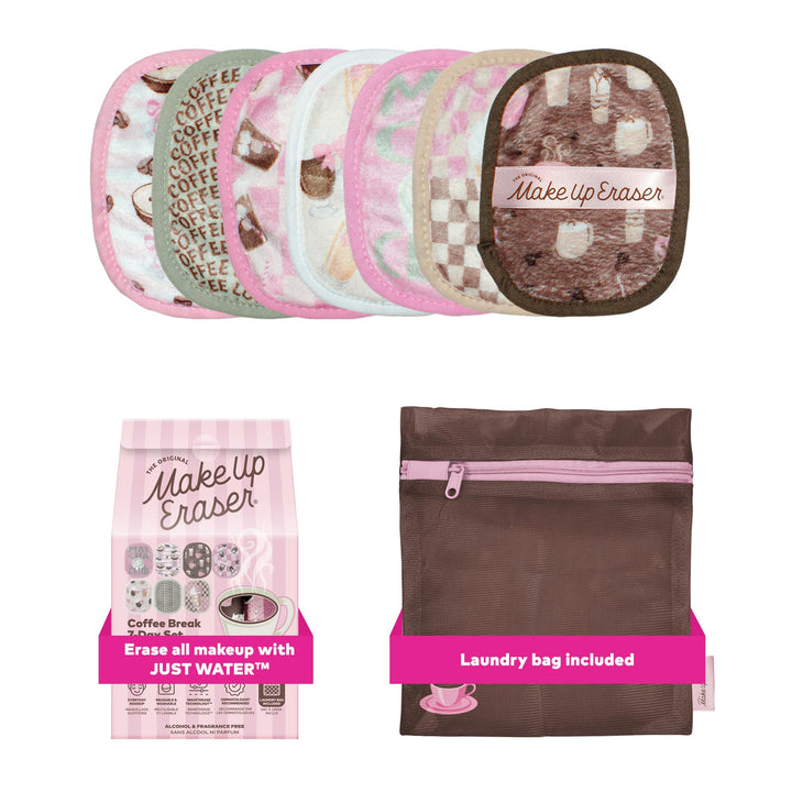 MakeUp Eraser Coffee Break front packaging showing seven compact pads and label benefits