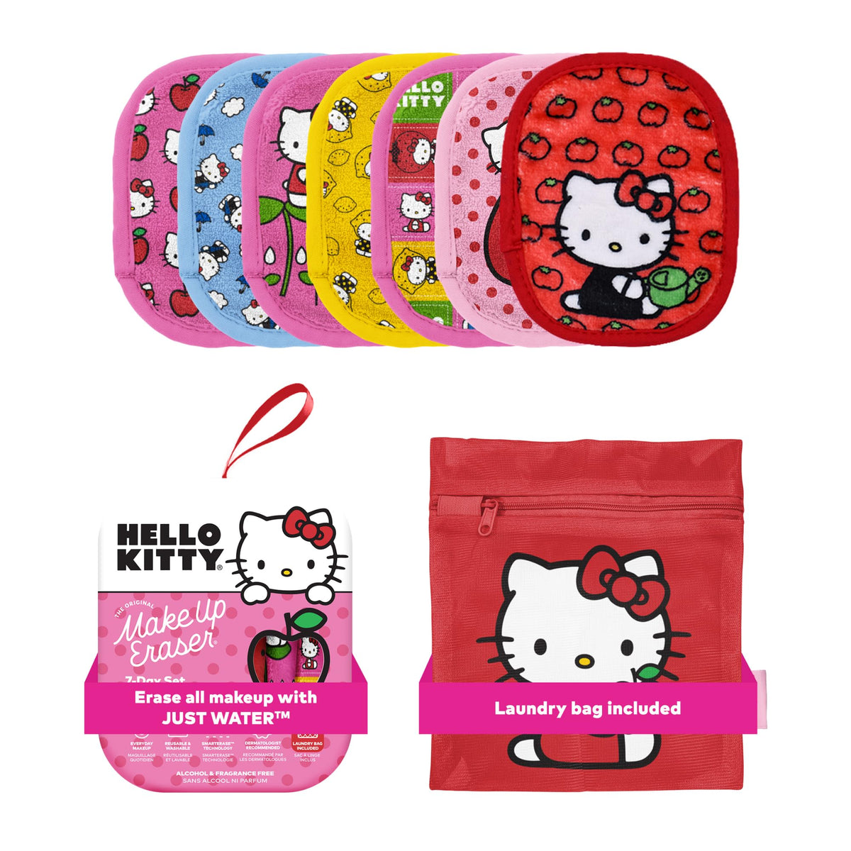 MakeUp Eraser front pack showing Hello Kitty design and seven pads for convenient replacement