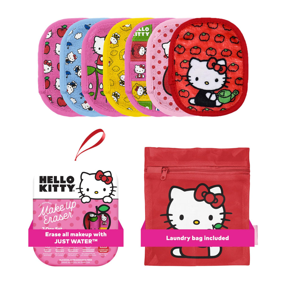 MakeUp Eraser front pack showing Hello Kitty design and seven pads for convenient replacement