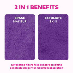 MakeUp Eraser laid flat double-sided view highlighting erase and exfoliate sides