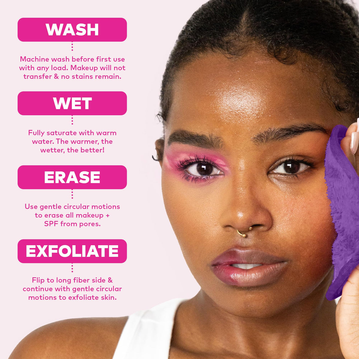 MakeUp Eraser being washed and air-dried for easy care and long-lasting use