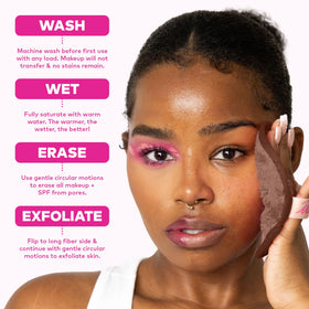 MakeUp Eraser on bathroom counter in lifestyle scene promoting sustainable routine