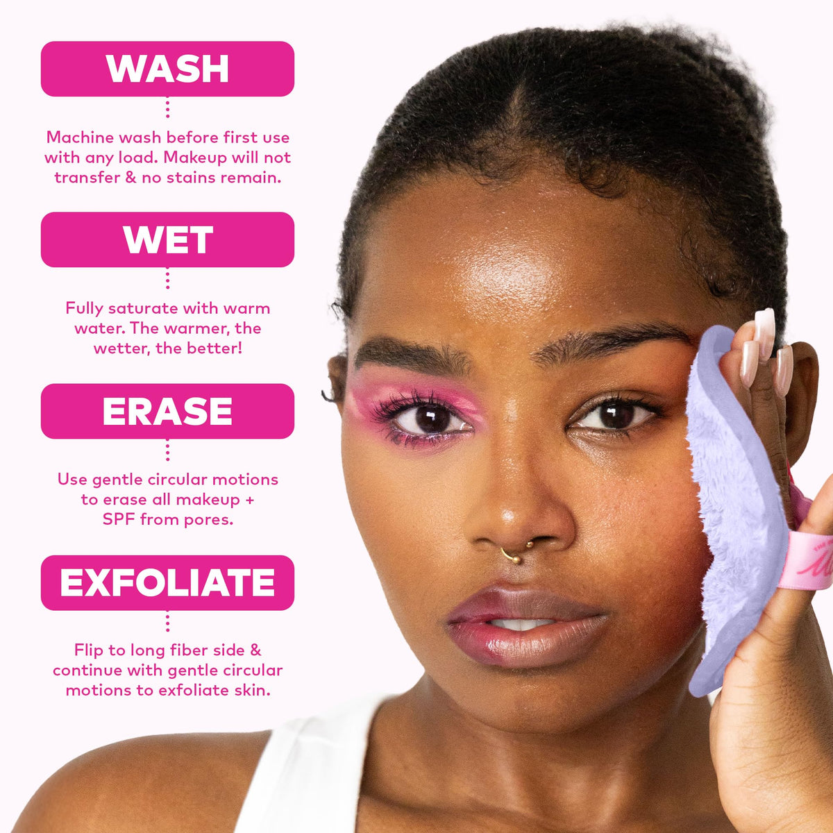 MakeUp Eraser styled on bathroom vanity showing reusable replacement for wipes benefit