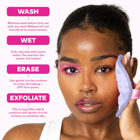 MakeUp Eraser styled on bathroom vanity showing reusable replacement for wipes benefit