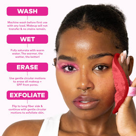 MakeUp Eraser on a bathroom vanity in sunset tones displaying sustainable skincare routine