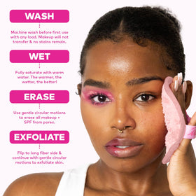 MakeUp Eraser on bathroom vanity demonstrating reusable eco-friendly routine