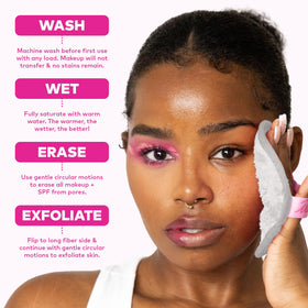 MakeUp Eraser on bathroom vanity in lifestyle scene promoting low-waste routine