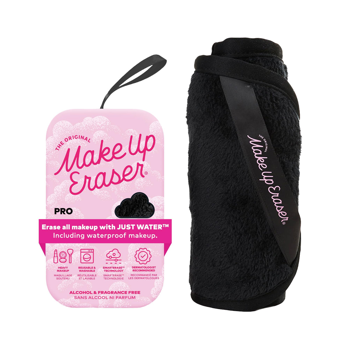 MakeUp Eraser front packaging showing chic black cloth and brand