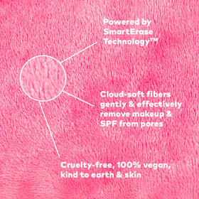MakeUp Eraser removing waterproof mascara on eye area, demonstrates powerful water-only removal