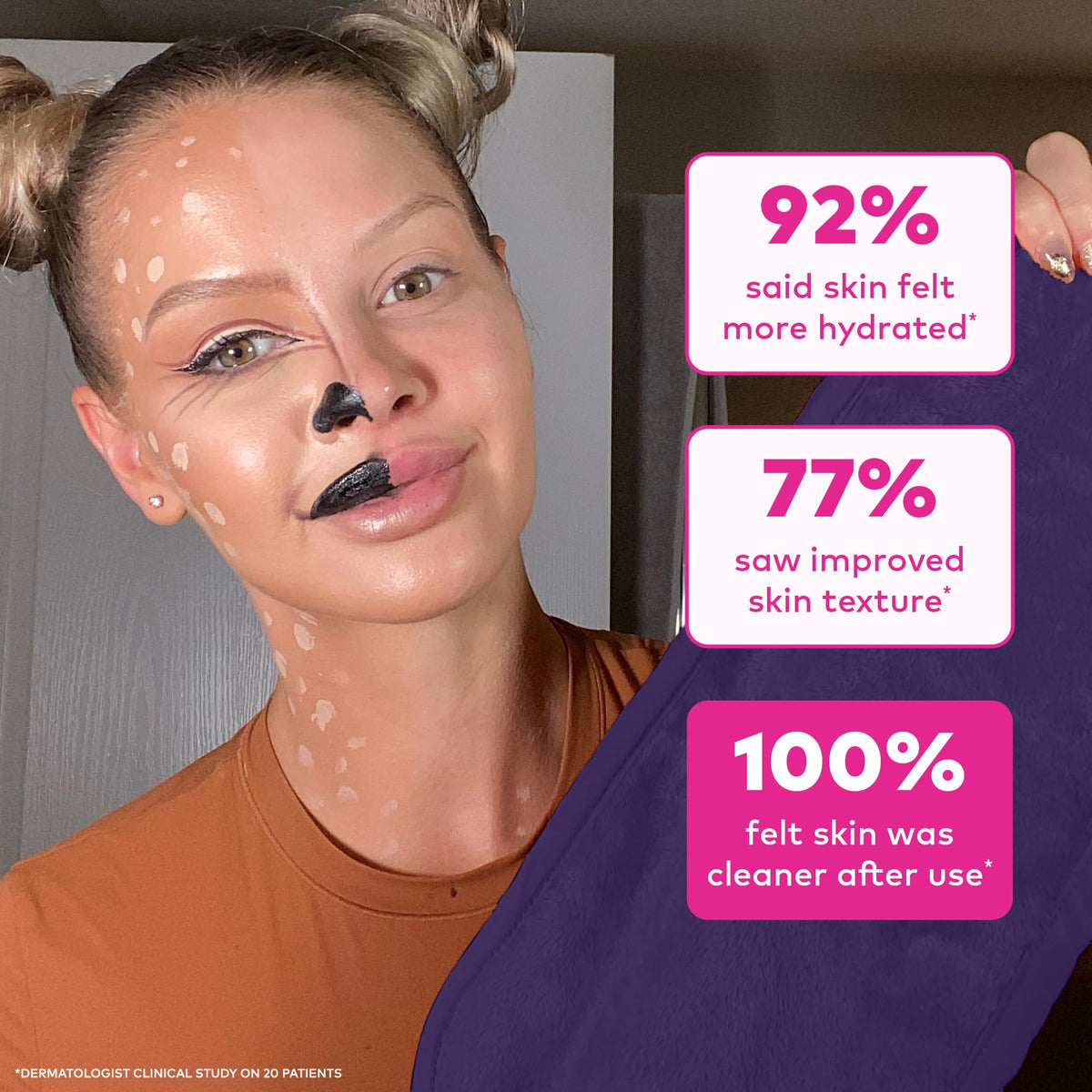 MakeUp Eraser removing waterproof mascara from lashes showing effortless makeup lift