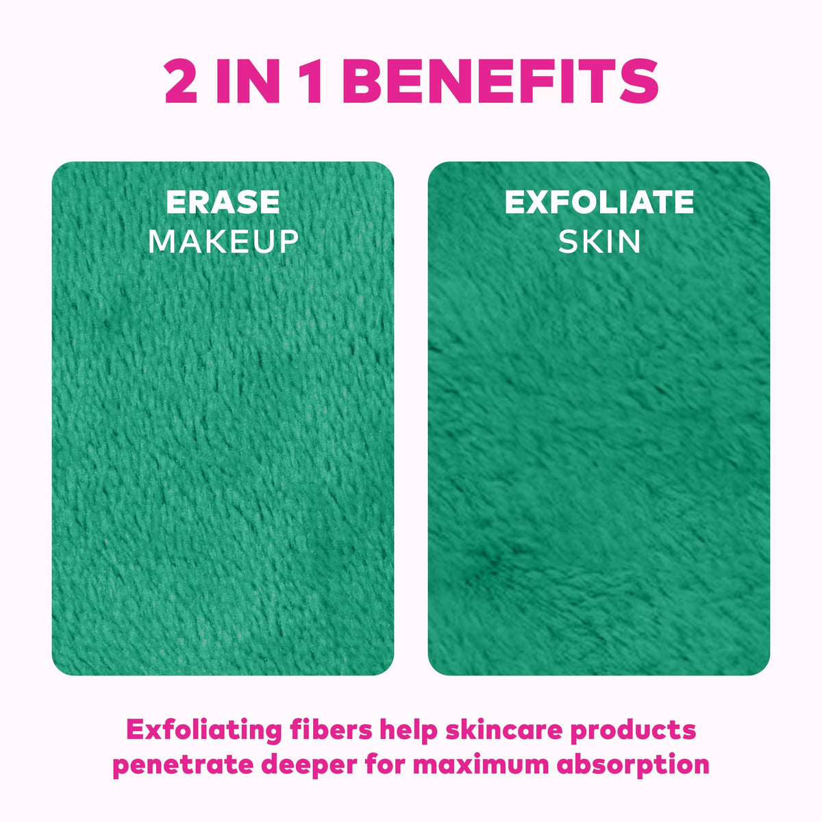 MakeUp Eraser corner with tag highlighting two-sided use and durability