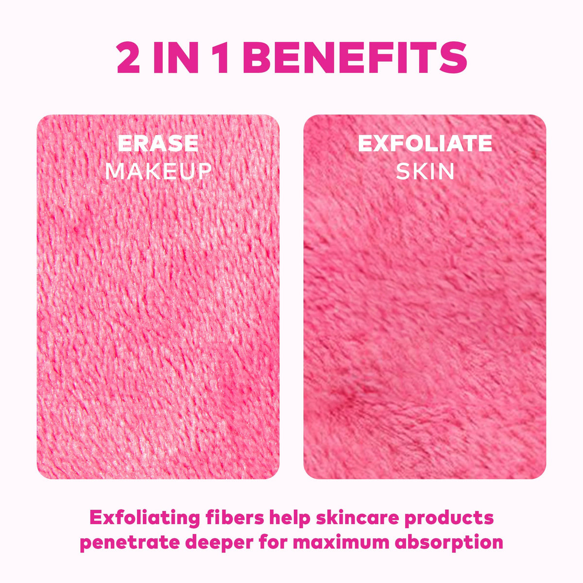 MakeUp Eraser care tag and fabric texture, communicates machine-washable longevity benefit