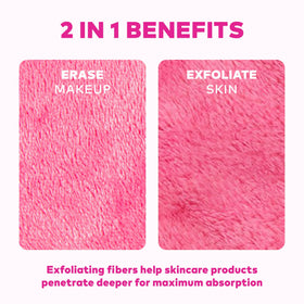 MakeUp Eraser care tag and fabric texture, communicates machine-washable longevity benefit