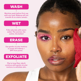 MakeUp Eraser on bathroom vanity in lifestyle setting promoting low-waste routine