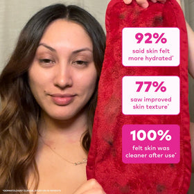MakeUp Eraser flipped to show long and short fiber sides for exfoliate and erase