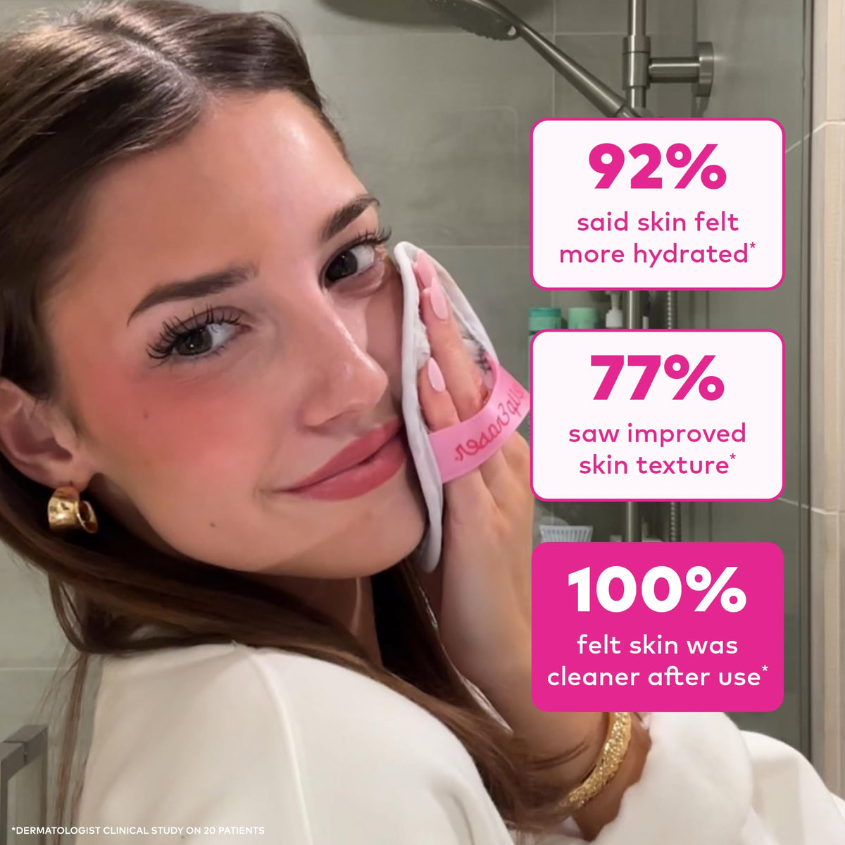 MakeUp Eraser held in hand to show size and travel-friendly convenience