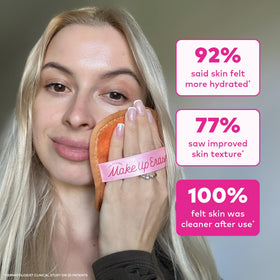 MakeUp Eraser held in hand to show compact size and travel convenience