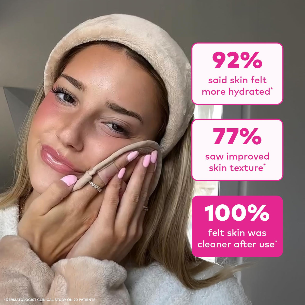 MakeUp Eraser held in hand to show size and travel-friendly benefit