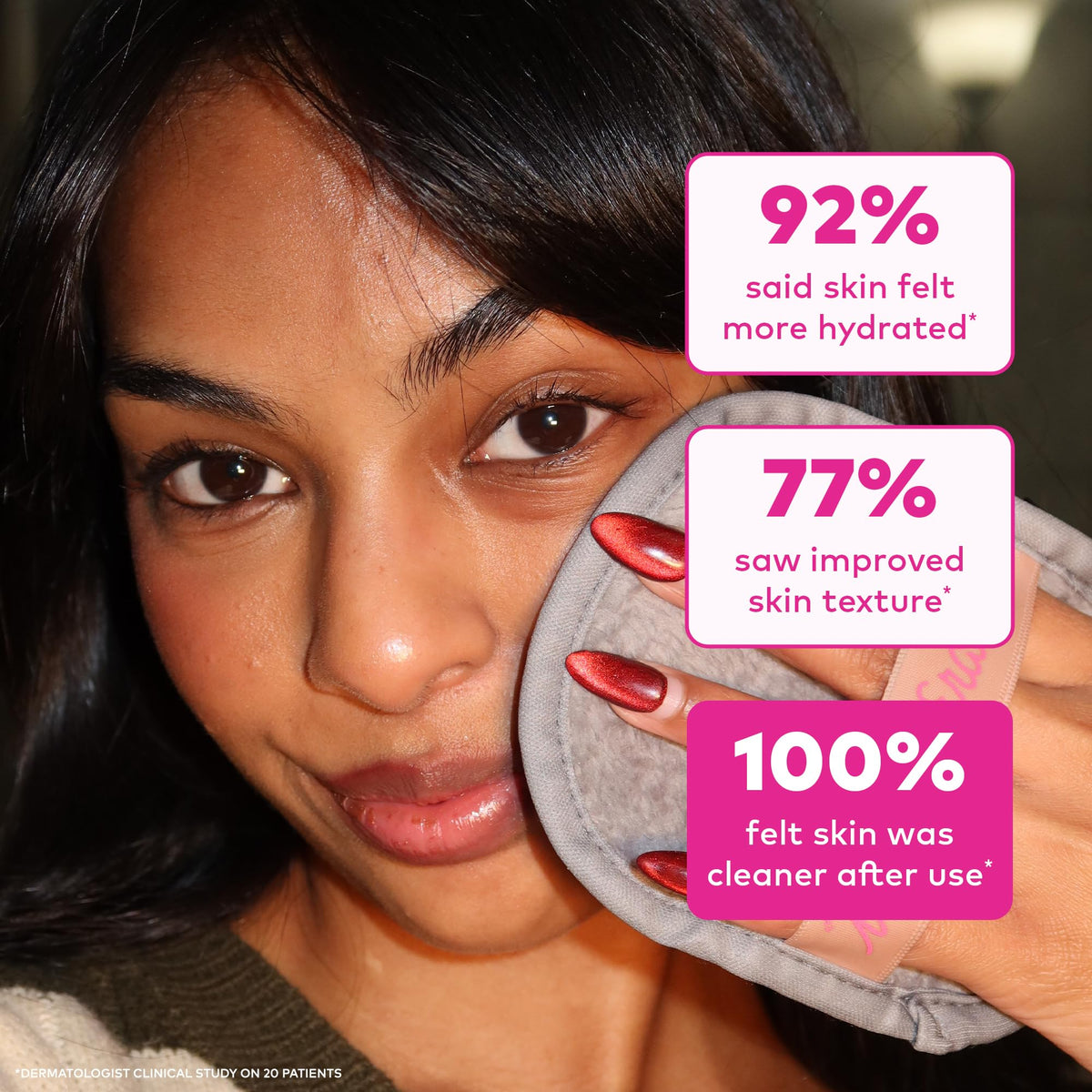 MakeUp Eraser beside a hand showing scale and travel-friendly convenience