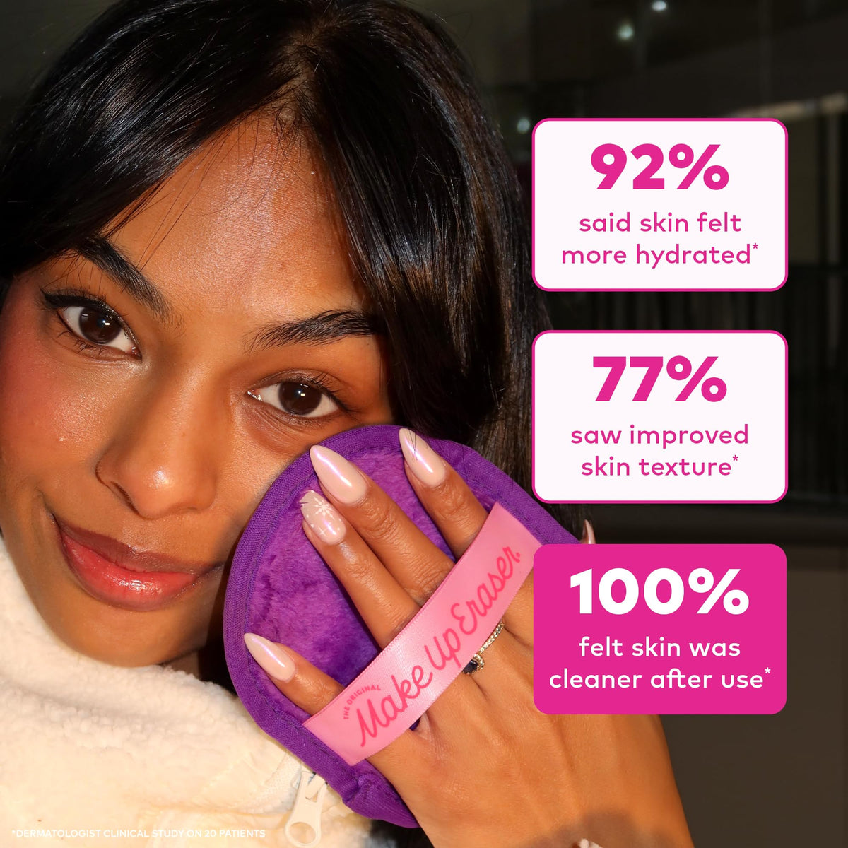 MakeUp Eraser in toiletry bag to show travel-friendly, space-saving convenience