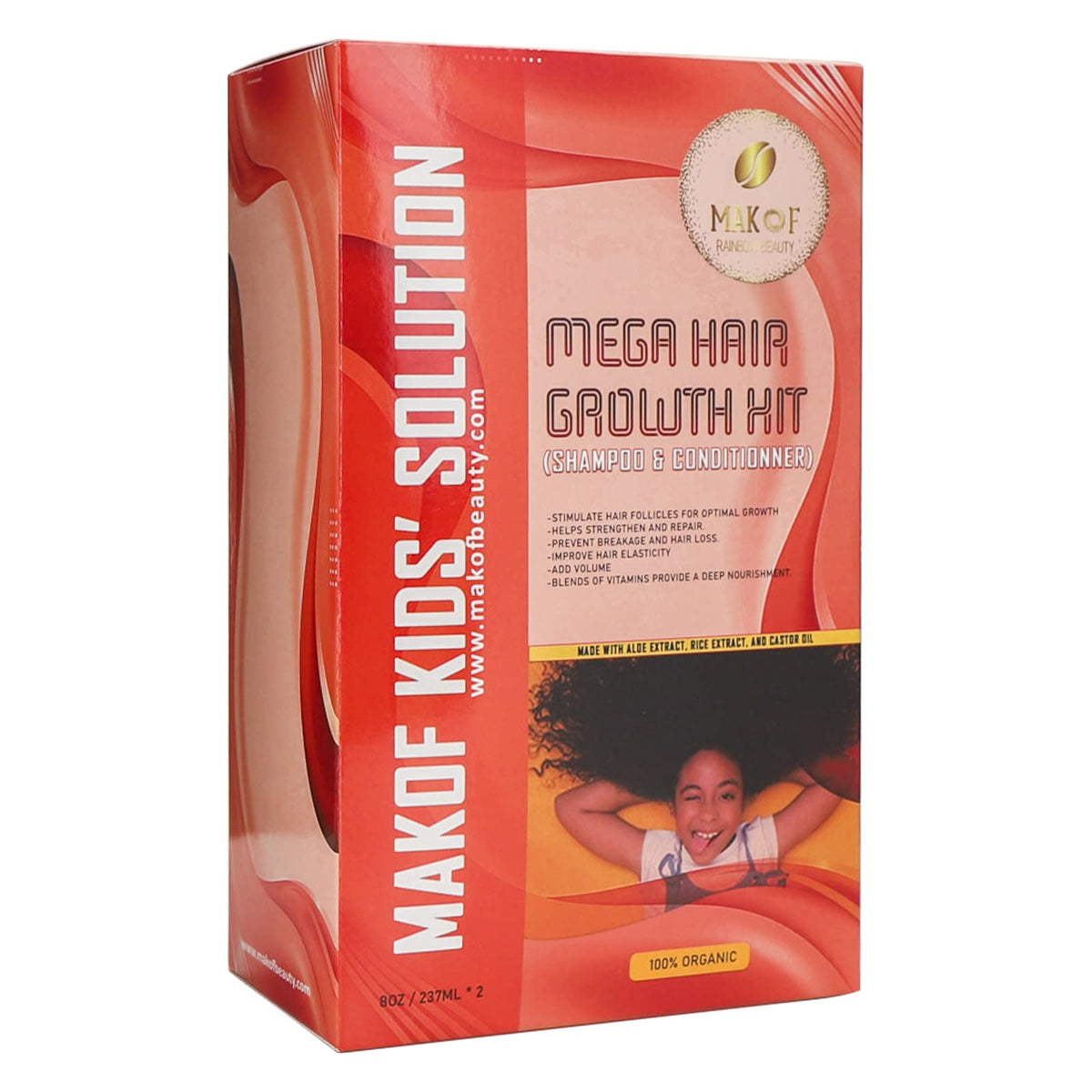 MAKOF BEAUTY bottle label close-up highlighting natural ingredient list and safety features