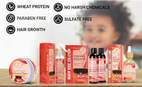 Aloe, rice extract and castor oil ingredients beside MAKOF BEAUTY bottles showing botanical sources