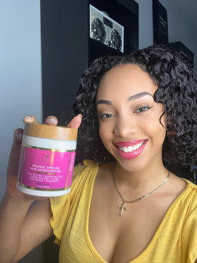 MAKOF BEAUTY flatlay of shea cocoa mango butters fenugreek and rosemary showcasing natural ingredients