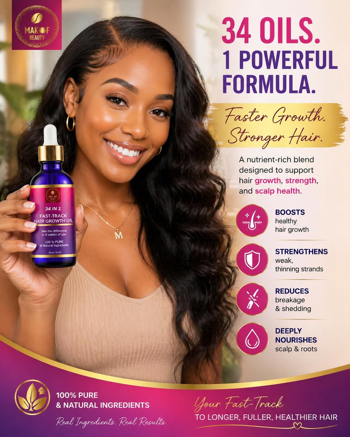 MAKOF BEAUTY oil texture on palm highlighting lightweight absorption benefit